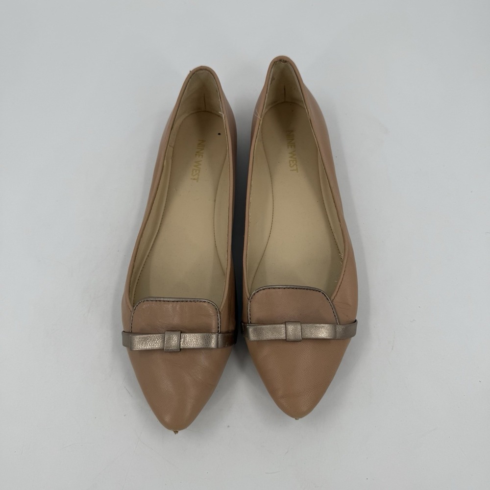 Nine West Women's 8 Nude Blush Pointed Toe Bow Ballet Flats Dress Shoes - Picture 7 of 7